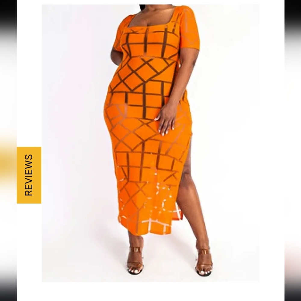 CURVE Summer Babe Midi Orange Long Sheer Transparent Dress